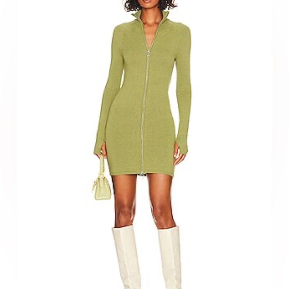 Song of Style Joelle Knit Zip Up Sweater Dress in Olive - Size Small